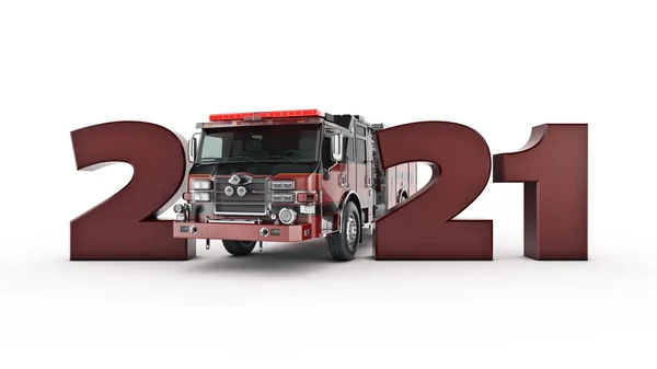 Concepto Camión Bomberos 2021 Signo Año Nuevo Renderizado — Foto de Stock