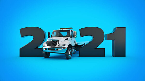 Концепция грузовика 2021 Новый год знак. 3d-рендеринг