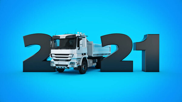 Концепция грузовика 2021 Новый год знак. 3d-рендеринг