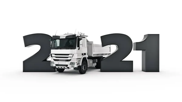 Truck Έννοια 2021 Σημάδι Πρωτοχρονιάς Απόδοση — Φωτογραφία Αρχείου