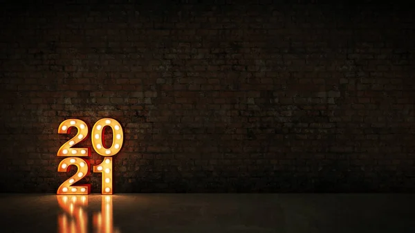 Marquee Light 2021 Letter Sign New Year 2021 Rendering — Stock Photo, Image