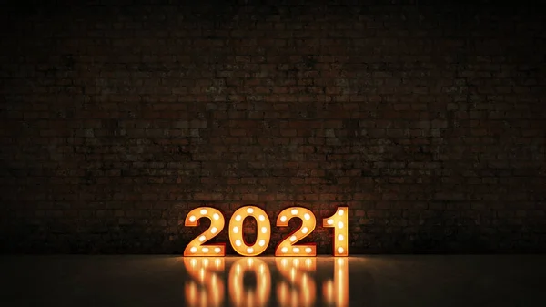 Marquee Light 2021 Letter Sign New Year 2021 Rendering — Stock Photo, Image