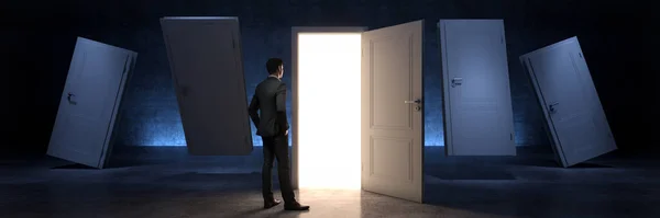 ドアとビジネスマン新しい機会への扉 3Dレンダリング — ストック写真
