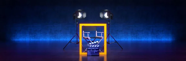 Vidéo Film Concept Cinéma Chaise Réalisateur Applaudisseur Film Rendu — Photo