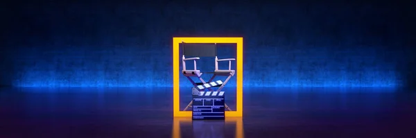 Vídeo Filme Conceito Cinema Cadeira Realizador Batedor Palmas Renderização — Fotografia de Stock