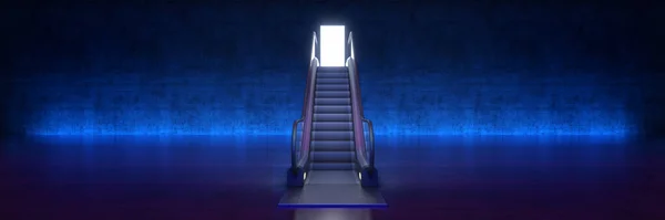 Easy way to success concept, escalator with door. 3d rendering