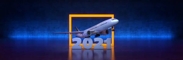 Viagens Aéreas Com Quadro Amarelo Sobre Fundo Preto Conceito 2021 Imagem De Stock