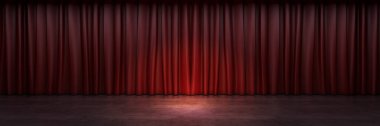 Kırmızı sahne perdesi. 3d oluşturma