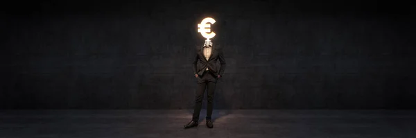 Hombre Negocios Con Signo Euro Por Una Cabeza Renderizado — Foto de Stock