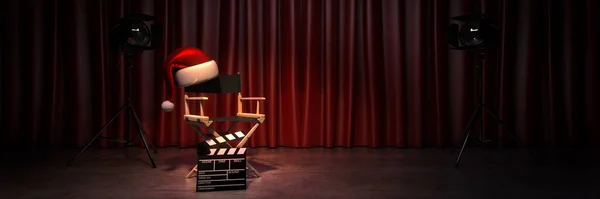 Video Film Cinema Concetto Natale Sedia Regista Applauso Cinematografico Rendering — Foto Stock