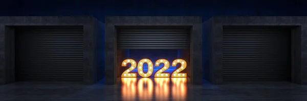 快门或滚动门 侯爵灯2022年字母标志 2022年新年 3D渲染 — 图库照片