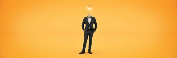 Businessman Light Bulb Head Idea Concept Rendering — Stock Photo, Image