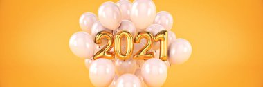 Numbers for Happy New Year 2021. Helium balloons, foil numbers. Christmas 2021 balloons. 3d rendering clipart