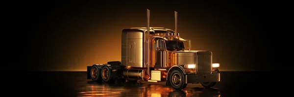 金色背景的金卡车3D渲染 — 图库照片