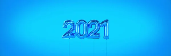 2021年新年快乐数字 氦气球 铝箔号码 2021年圣诞节气球 3D渲染 — 图库照片