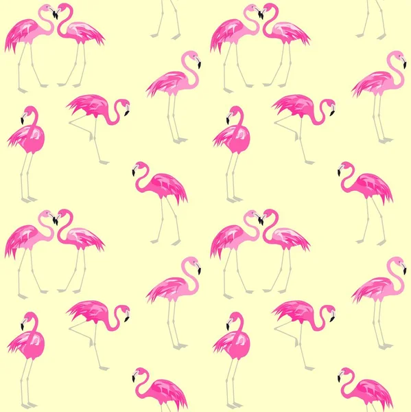 Papel Parede Verão Sem Costura Amarelo Com Rosa Lindo Flamingo — Vetor de Stock