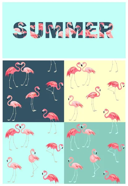 フラミンゴと夏レタリング プリント ファッション デザイン — ストックベクタ