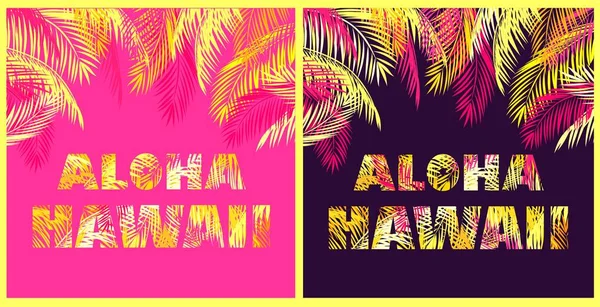 Stampa Shirt Variazione Con Aloha Hawaii Lettering Con Foglie Palma — Vettoriale Stock