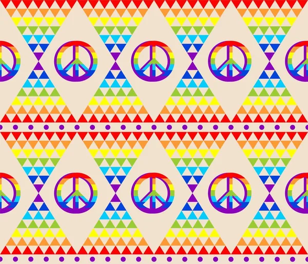 Vintage Abstract Seamless Wallpaper Psychedelic Triangle Colorful Pattern Hippie Peace — Stock Vector