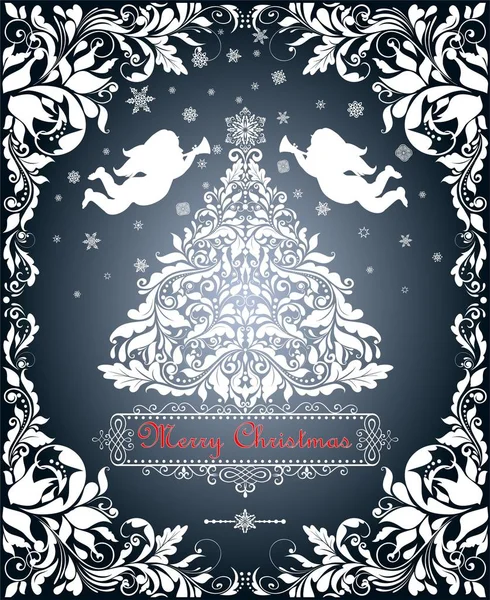 Vintage White Paper Cutting Christmas Cut Out Fir Tree Snowflakes — Stock Vector