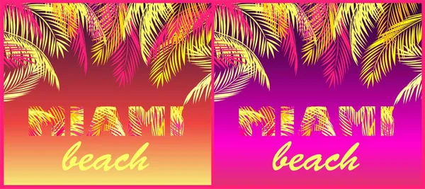 Camiseta Partido Imprime Variación Con Letras Miami Beach Con Hojas — Archivo Imágenes Vectoriales