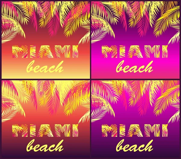 Camiseta Noche Partido Imprime Variación Con Letras Miami Beach Con — Archivo Imágenes Vectoriales