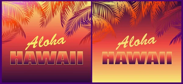 热带霓虹灯背景与花卉阿罗哈夏威夷字母和棕榈叶剪影 派对邀请和其他设计 — 图库矢量图片