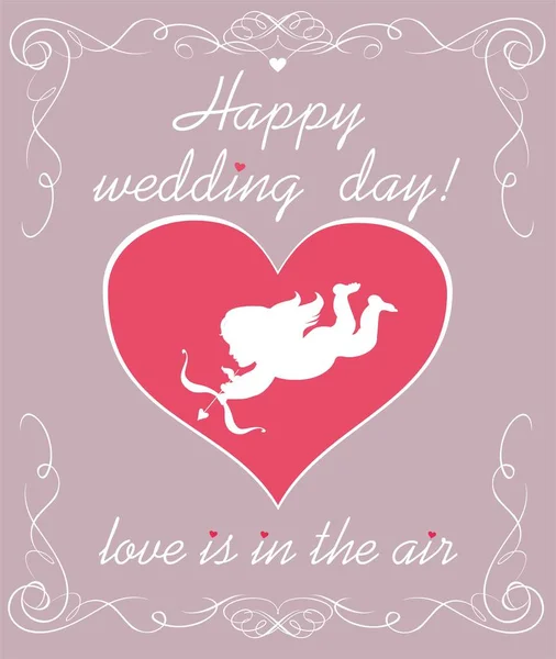 Beautiful Pastel Vintage Wedding Card Pink Heart Cupid — Stock Vector