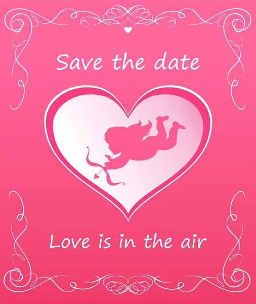 Greeting Pink Card Heart Shape Cupid Wedding Invitation — Stock Vector