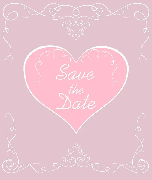 Casamento Convite Pastel Com Vinheta Vintage Forma Coração Salve Data — Vetor de Stock