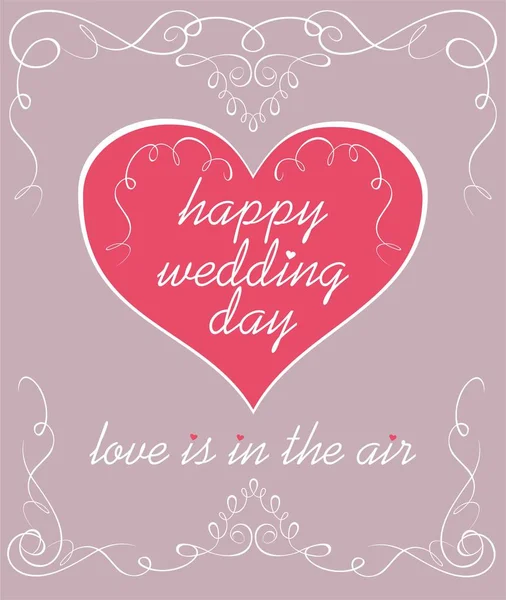Wedding Pastel Greeting Card Vintage Vignette Pink Heart Shape — Stock Vector