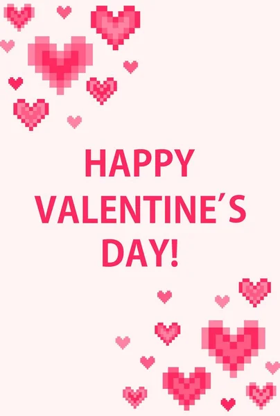 Pionowej Karty Różowy Napis Happy Valentines Day Abstrakcja Hearts — Wektor stockowy