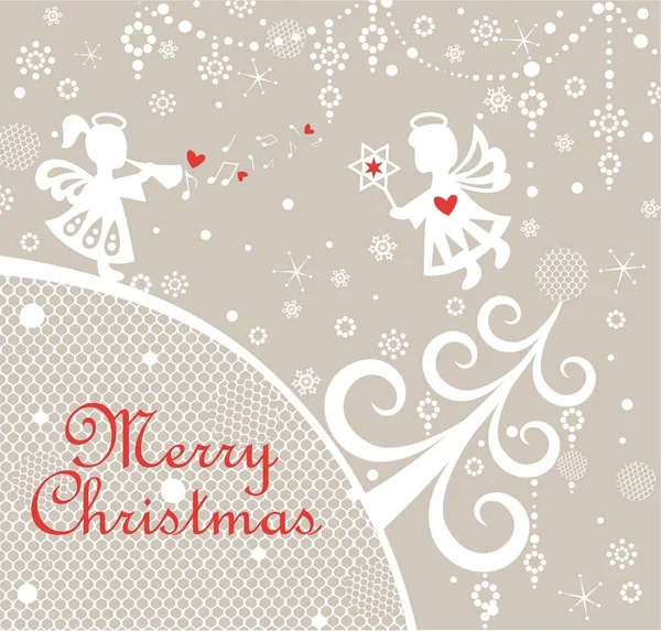 Papier Kindliche Weihnachtsgrußkarte Mit Kleinen Engelchen Aus Papier Baum Hängender — Stockvektor