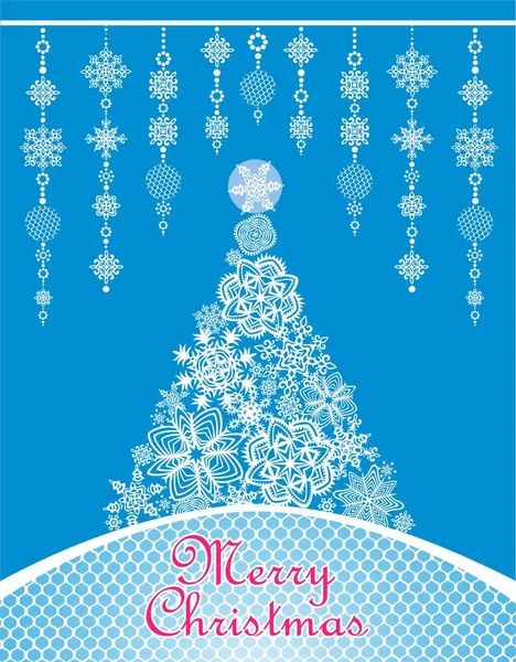 Schöne Weihnachtliche Bastel Grußkarte Mit Hängender Spitzendekoration Und Weihnachtsbaum Mit — Stockvektor