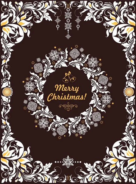 Ornate Vintage Christmas Greeting Card Floral Paper Cut Out Border — Stock Vector