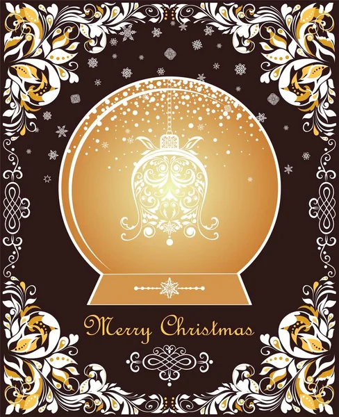 Vintage Ornate Christmas Greeting Card Floral Paper Cut Out Border — Stock Vector