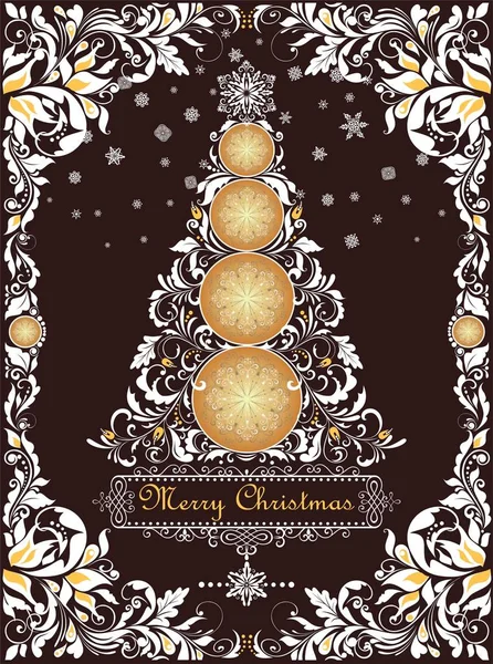 Ornate Vintage Christmas Greeting Card Floral Paper Cut Out Border — Wektor stockowy