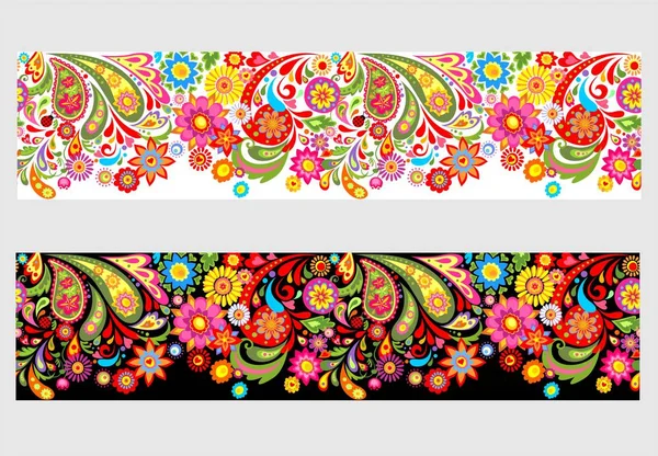 Borda Floral Verão Sem Costura Com Flores Abstratas Coloridas —  Vetores de Stock