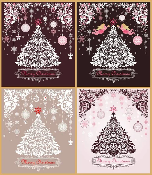 Ornate Vintage Natal Saudação Doce Cartões Variação Com Papel Decorativo —  Vetores de Stock