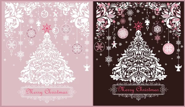 Vintage Christmas Decorative Greeting Cards Variation Paper Cutting Xmas Floral — Wektor stockowy