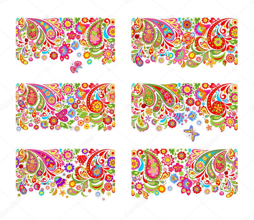 Seamless ethnic flowers borders collection