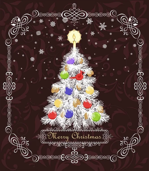 Grußkarte Für Den Winterurlaub Mit Aus Papier Geschnittenem Weihnachtsbaum Mit — Stockvektor