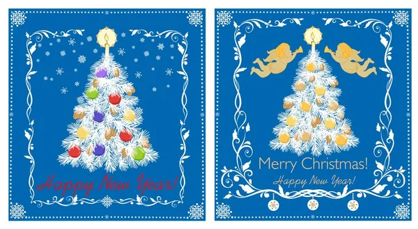 Paper Retro Greeting Cards Winter Holiday Paper Cutting Christmas White — Stock Vector