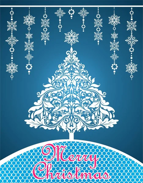 Schöne Weihnachtliche Bastel Blaue Grußkarte Mit Hängender Dekoration Weihnachtsbaum Und — Stockvektor