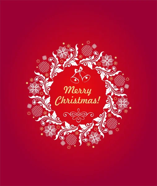 Christmas Greeting Hot Red Card Floral Paper Cut Out Craft — Stock Vector