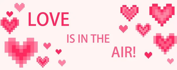 Klistermærke Med Digitale Lyserøde Hjerter Bogstaver Kærlighed Luften – Stock-vektor