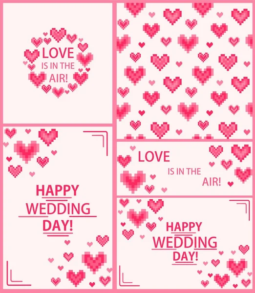 婚礼设计设置与热粉红色数字心脏 — 图库矢量图片