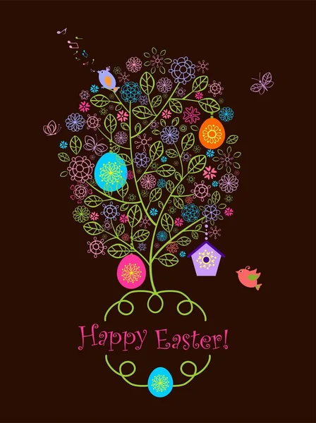 Beautiful Easter Decorative Greeting Card Crochet Lacy Decorative Tree Hanging — Stock Vector