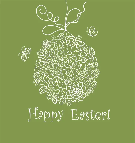 美丽的复活节装饰橄榄绿贺卡与挂钩针蕾丝蛋 — 图库矢量图片