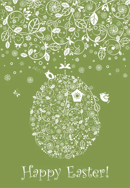 Tarjeta Felicitación Verde Oliva Decorativa Pascua Con Decoración Encaje Ganchillo — Vector de stock